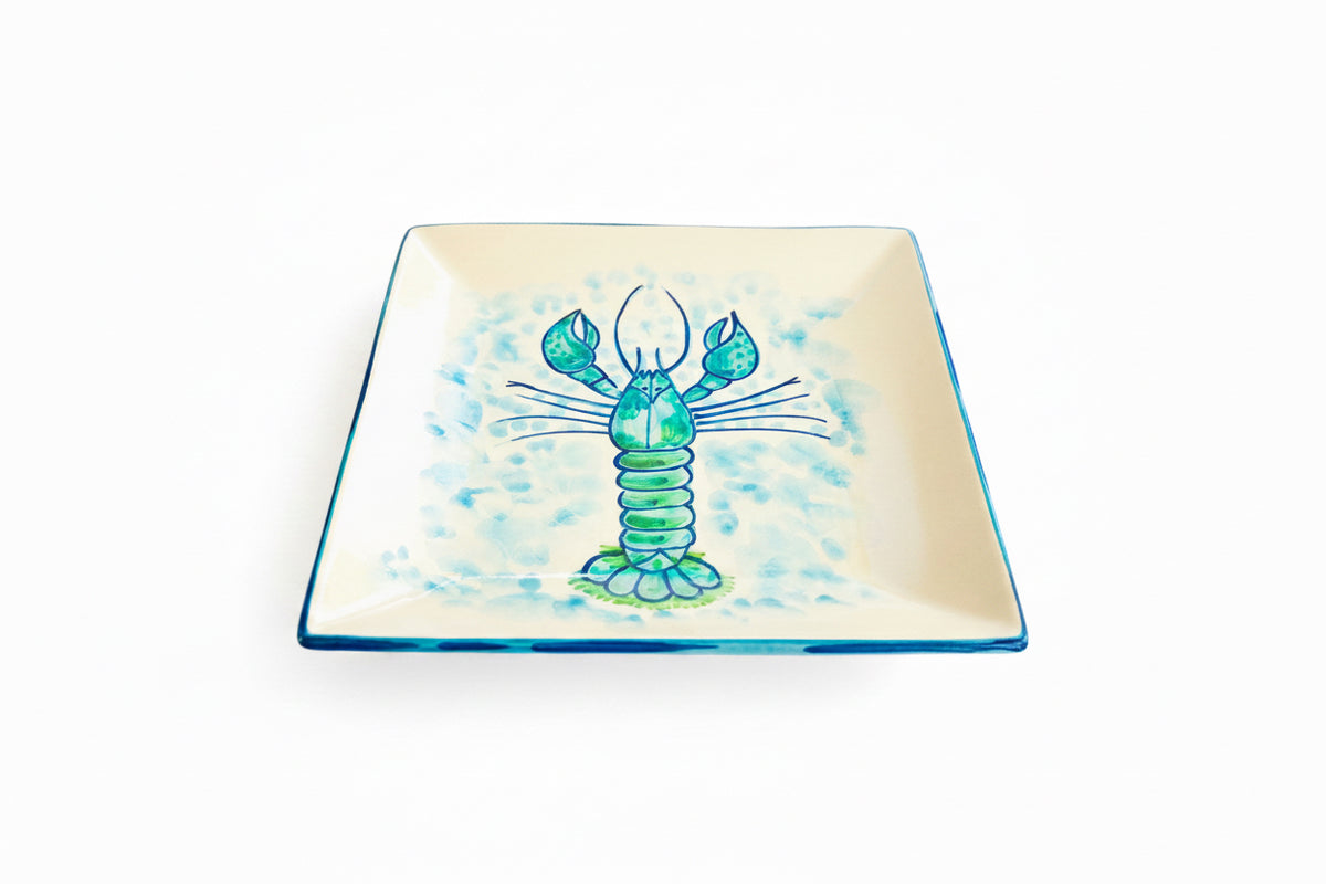Teller quadratisch "Fred der Hummer" blau (25 cm x 25 cm)