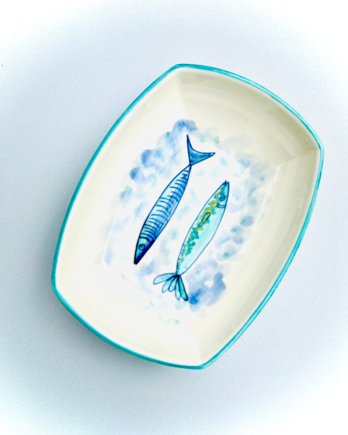 Eckige Schale Fischfreunde "Nora und Fee", außen türkis (Länge: 22 cm, Breite: 17 cm, Höhe: 6 cm)