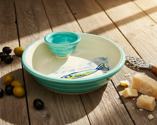 Schale inkl. integrierter Dip-Schale außen türkis (Ø18,5 cm)