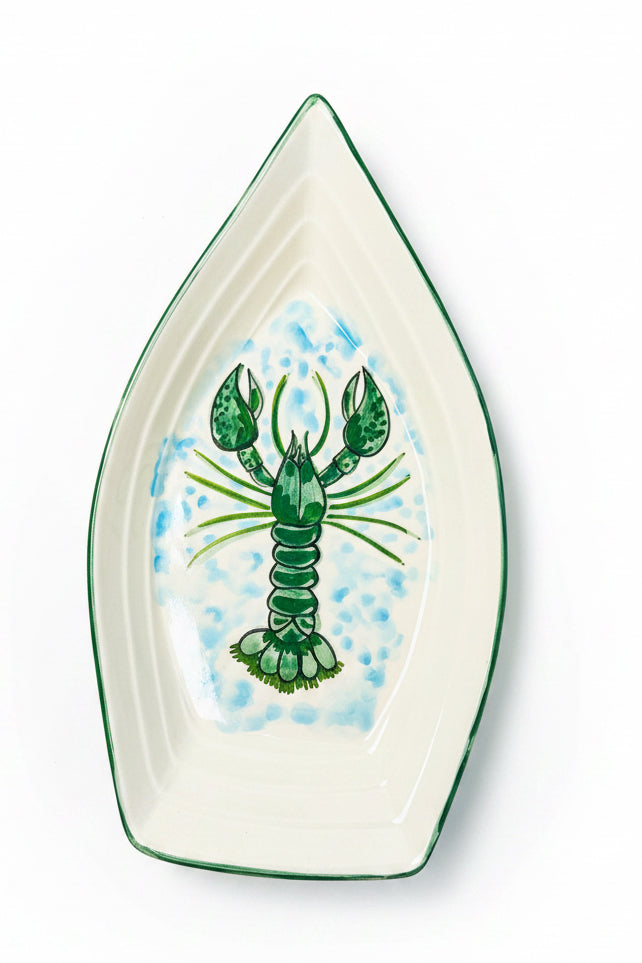 Schale in Bootsform "Fred der Hummer", außen grün (Länge: 34 cm Breite: 19 cm Höhe: max. 9 cm)