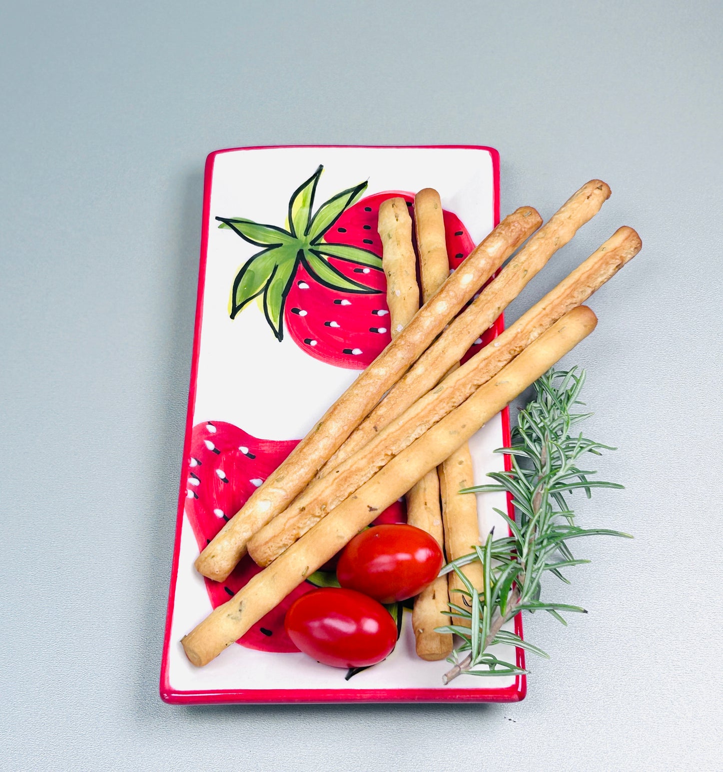 Servierplatte eckig/länglicher Teller "Früchtchen Erdbeeren" (24 x12 cm)