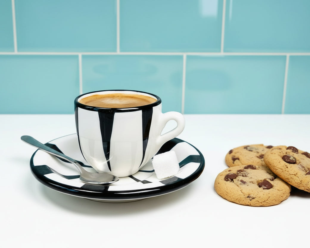 Espresso Tasse mit Untertasse "Schwarz & Weiß" (Tasse Ø: 6,5 cm Ø Untertasse: 12 cm)