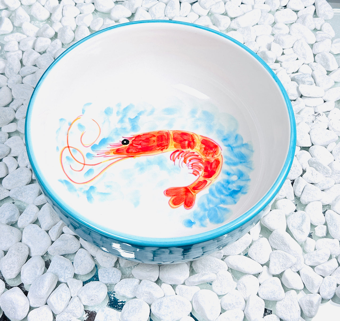 Schale "Carlos die kleine Garnele " ( Ø 26,5 cm Durchmesser, 10 cm Höhe, außen türkis)