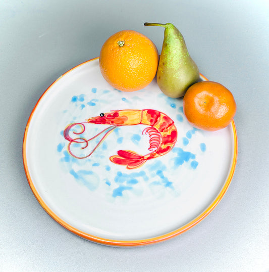 Flacher Teller mit Rand in orange "Carlos die kleine Garnele" (Ø 26 cm)