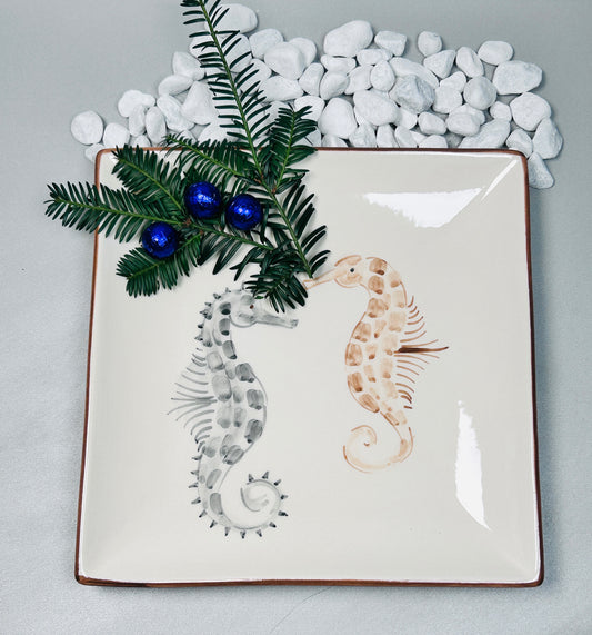 Teller quadratisch Seepferdchen „Perla & Silas“ (Länge und Breite 25cm)