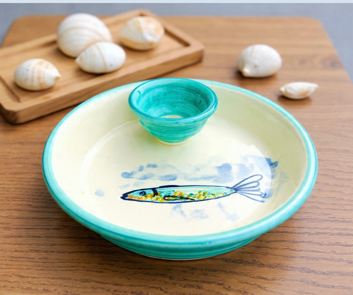 Schale inkl. integrierter Dip-Schale außen türkis (Ø18,5 cm)