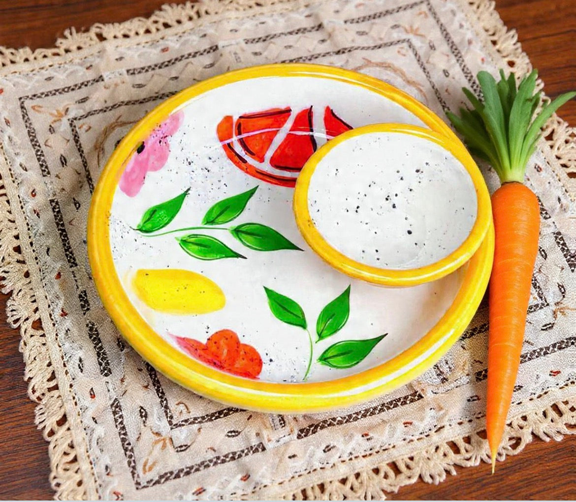 Schale mit integrierter Dip-Schale „Zitrusfrüchte “ (Ø 15 cm, Höhe: 5 cm)