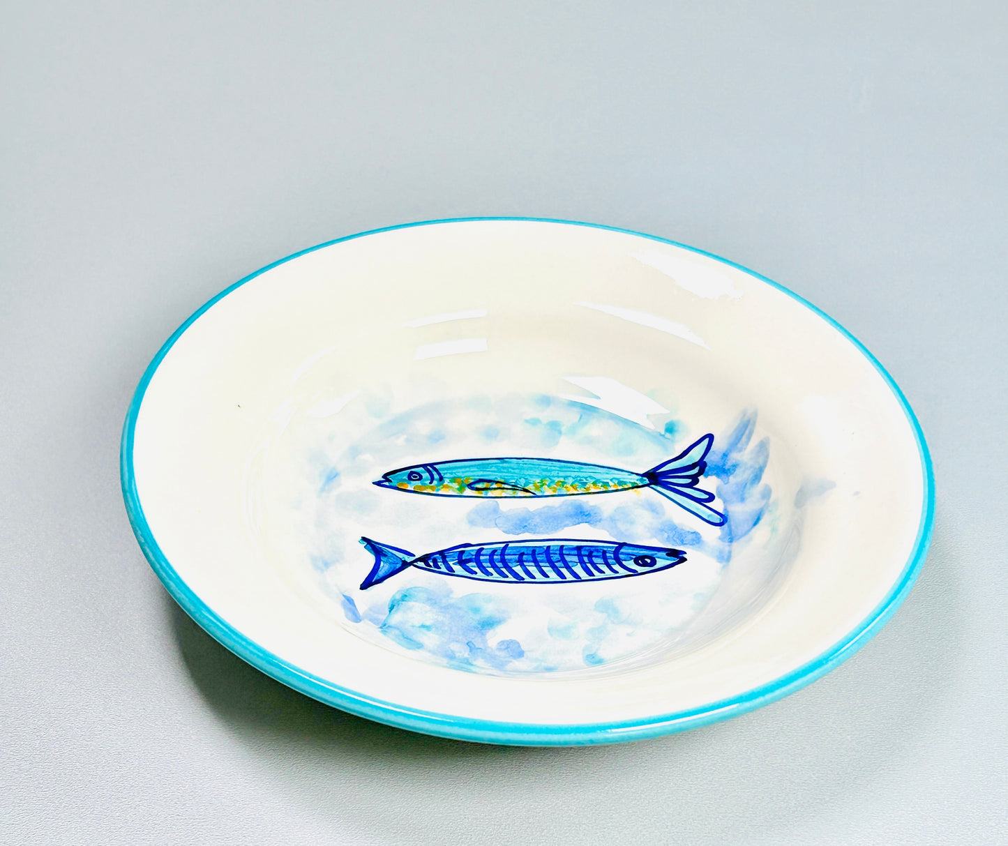 Teller tief/Suppenteller "Fischfreunde Nora und Fee", außen türkis (Ø 23 cm)