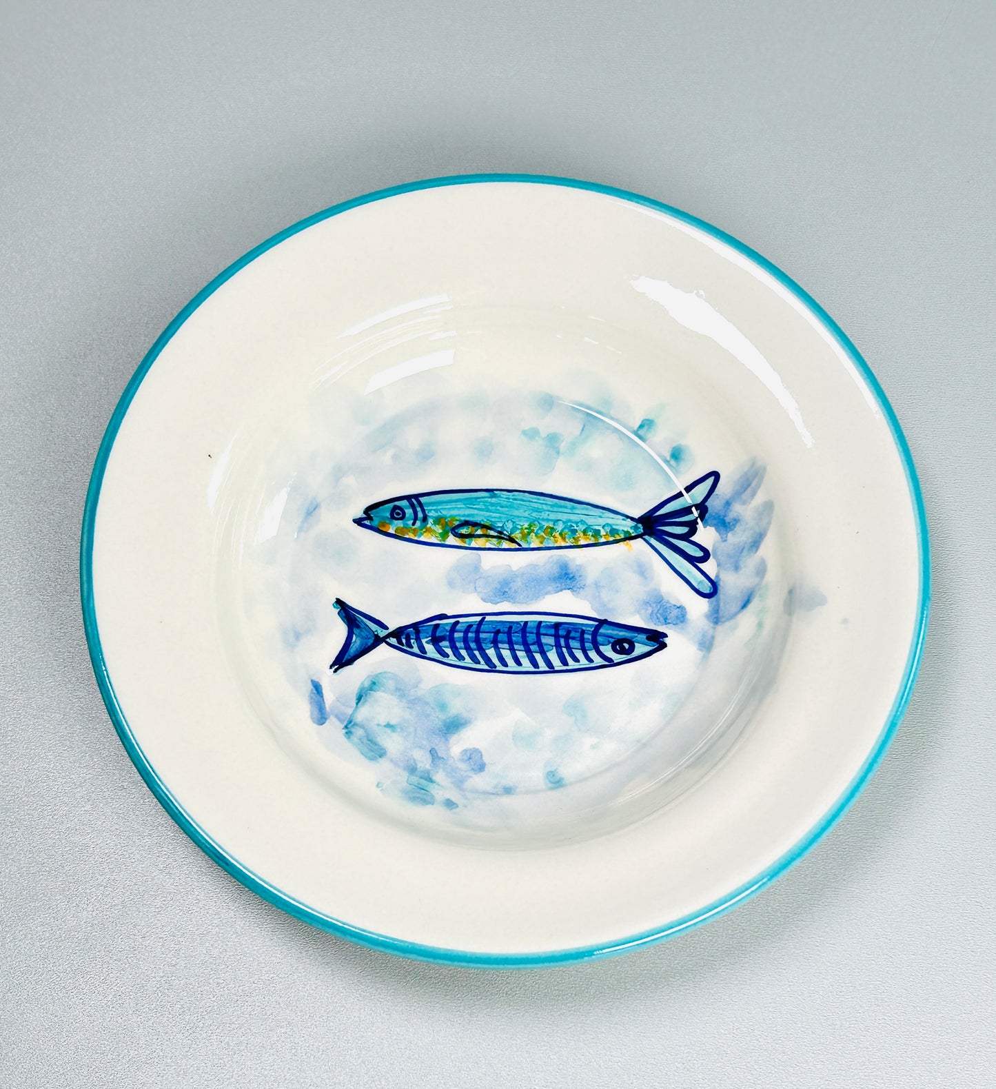 Teller tief/Suppenteller "Fischfreunde Nora und Fee", außen türkis (Ø 23 cm)