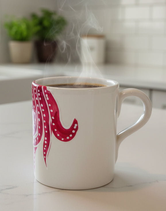 Kaffeetasse rot "Paulchen die Krake" (Ø 8,5 cm Höhe: 9,5 cm)