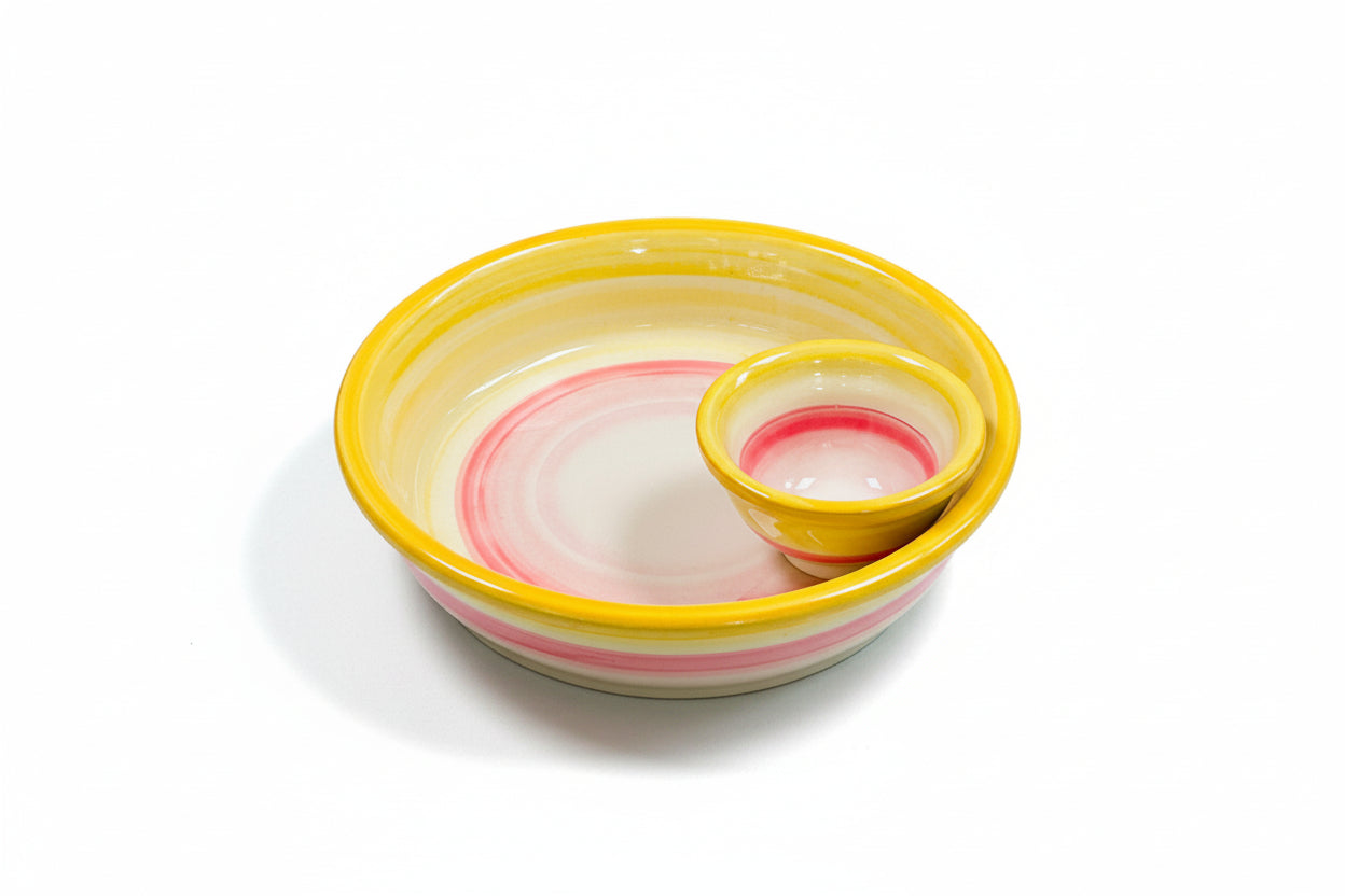 Schale mit integrierter Dip-Schale „Farbenmix“ gelb weiß rosé (Ø 18 cm, Höhe: 5 cm)