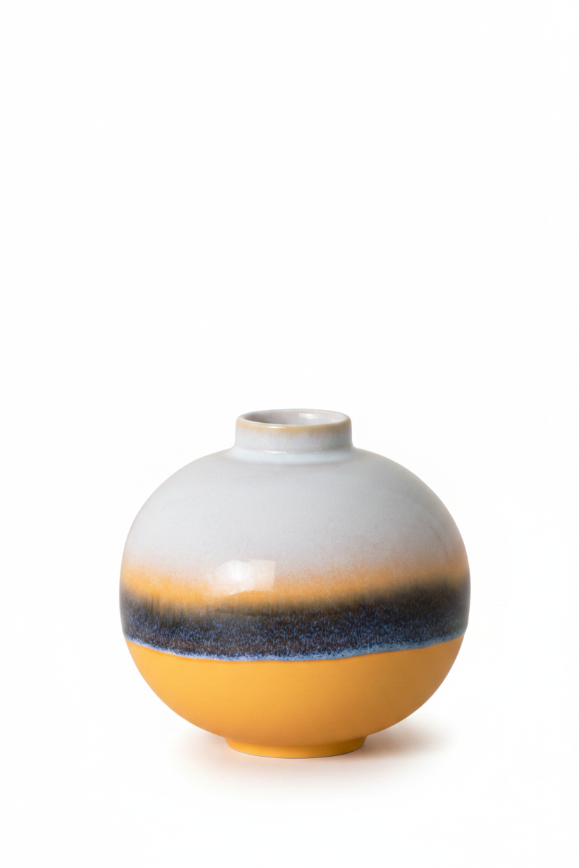 Terrafina Vase Amizade – bauchige Keramikvase mit Farbverlauf von Sonnengelb über Blau zu Weiß, Ø 13,5 x 16 cm, handgefertigt in Portugal