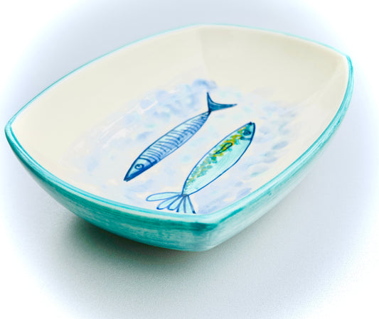 Eckige Schale Fischfreunde "Nora und Fee", außen türkis (Länge: 22 cm, Breite: 17 cm, Höhe: 6 cm)