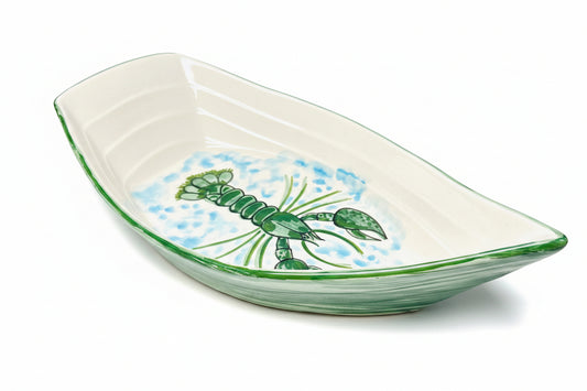 Schale in Bootsform "Fred der Hummer", außen grün (Länge: 34 cm Breite: 19 cm Höhe: max. 9 cm)