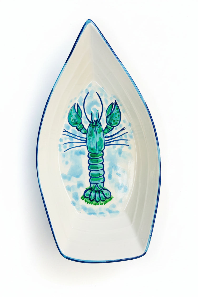 Schale in Bootsform "Fred der Hummer", außen blau(Länge: 34 cm Breite: 19 cm Höhe: max. 9 cm)