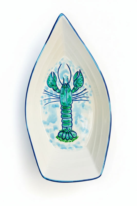 Schale in Bootsform "Fred der Hummer", außen blau(Länge: 34 cm Breite: 19 cm Höhe: max. 9 cm)