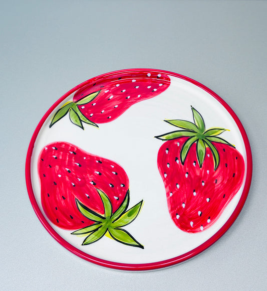 Flacher Teller mit Rand"Früchtchen - Erdbeeren" (Ø 26 cm)