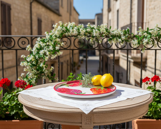 Flacher Teller mit Rand"Früchtchen - Erdbeeren" (Ø 26 cm)