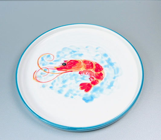 Flacher Teller mit Rand in türkis "Carlos die kleine Garnele" (Ø 26 cm)