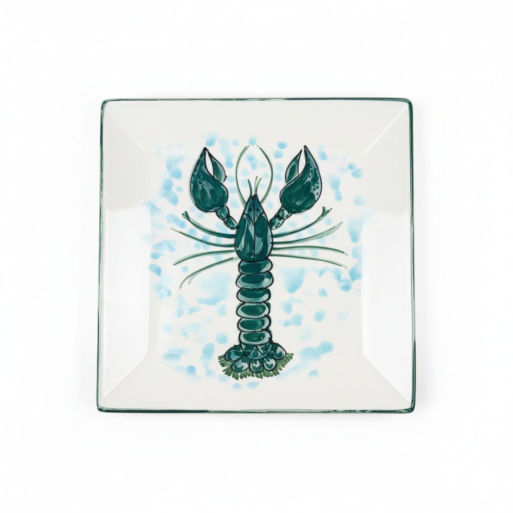 Teller quadratisch "Fred der Hummer" grün (25 cm x 25 cm)