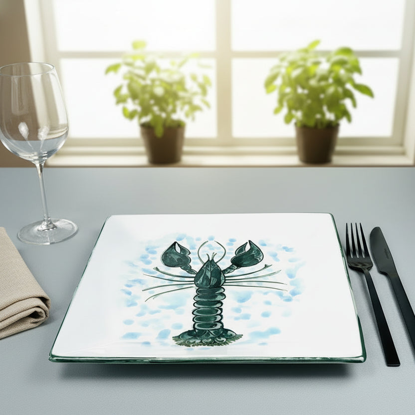 Teller quadratisch "Fred der Hummer" grün (25 cm x 25 cm)
