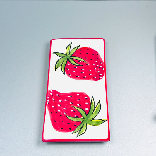 Servierplatte eckig/länglicher Teller "Früchtchen Erdbeeren" (24 x12 cm)