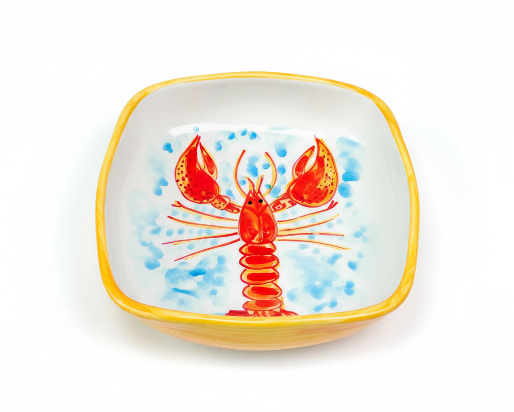 Teller tief/Schale quadratisch, runde Ecken "Fred der Hummer", außen orange (Länge + Breite: 21 cm, Höhe: 7 cm)