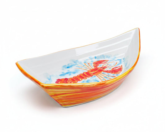 Schale in Bootsform "Fred der Hummer", außen orange (Länge: 34 cm Breite: 19 cm Höhe: max. 9 cm)
