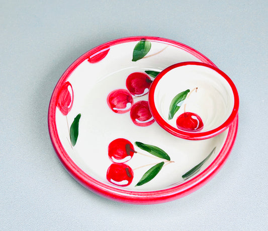 Schale mit integrierter Dip-Schale „Früchtchen - rote Kirschen “ (Ø 15 cm, Höhe: 5 cm)