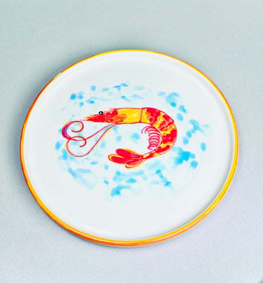 Flacher Teller mit Rand in orange "Carlos die kleine Garnele" (Ø 26 cm)