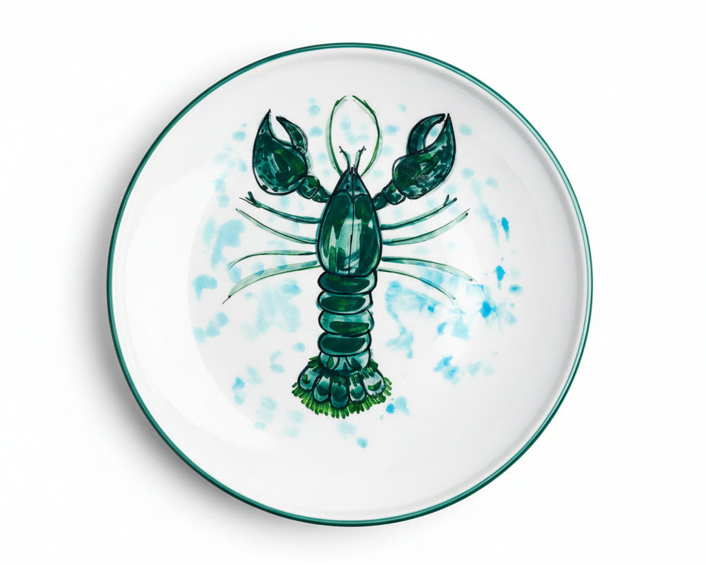 Flacher Teller mit Rand in grün "Fred der Hummer" (Ø 26 cm)