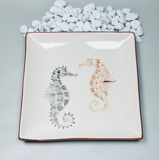 Teller quadratisch Seepferdchen „Perla & Silas“ (Länge und Breite 25cm)
