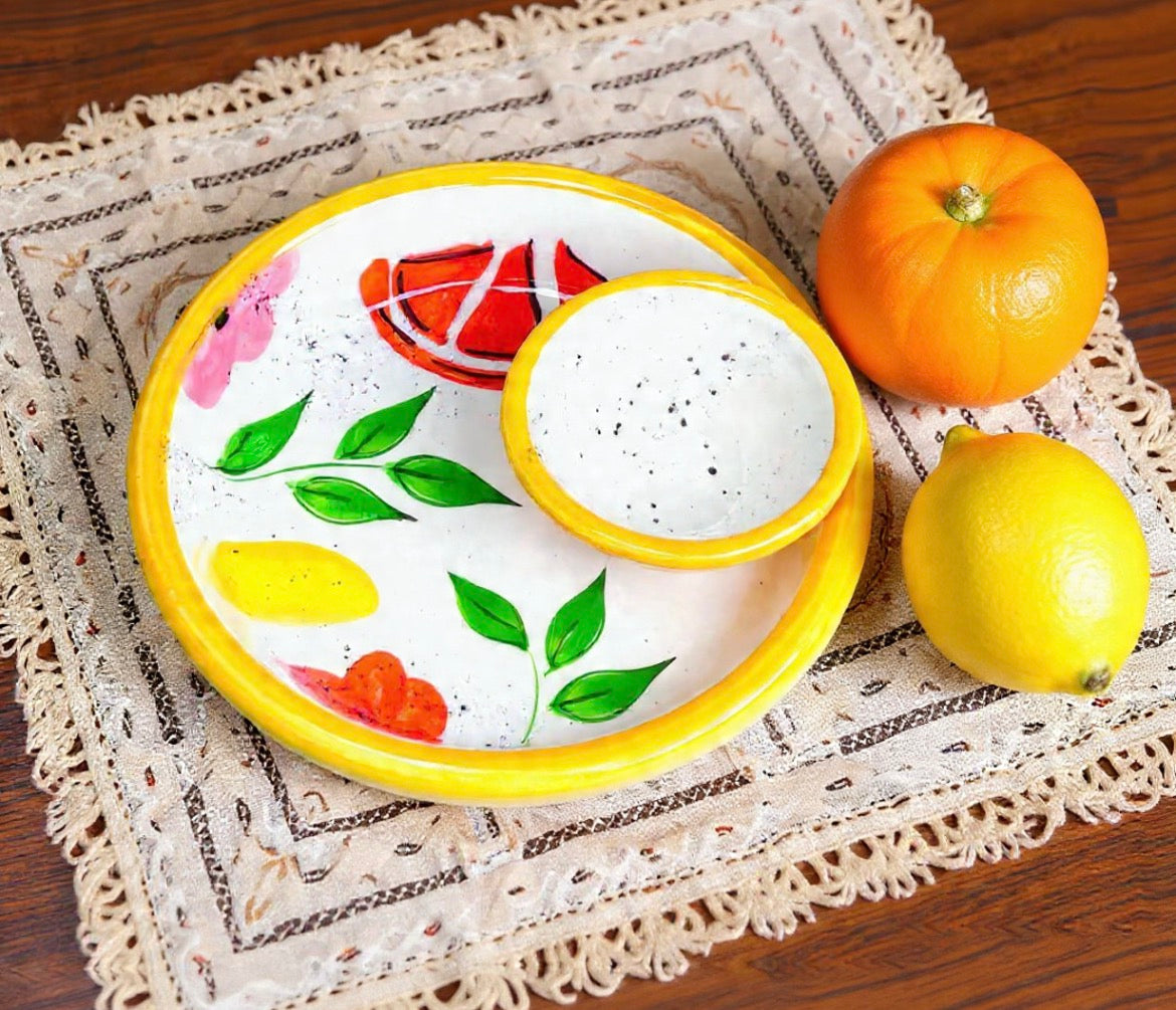 Schale mit integrierter Dip-Schale „Zitrusfrüchte “ (Ø 15 cm, Höhe: 5 cm)