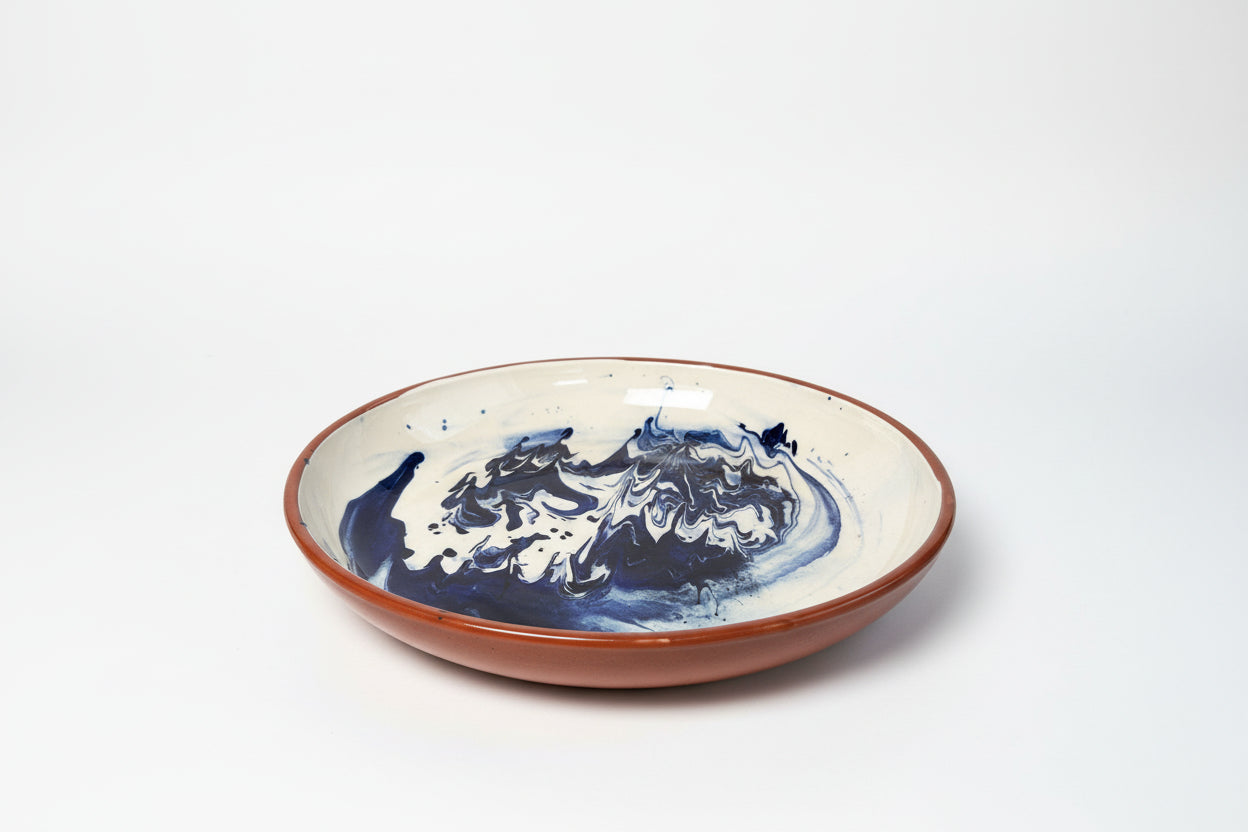 Schale Terrakotta mit weißer Glasur und Marmorimitat-Dekor (Ø 28 cm)