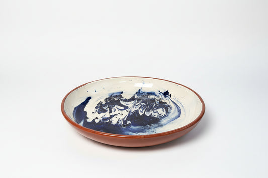 Schale Terrakotta mit weißer Glasur und Marmorimitat-Dekor (Ø 28 cm)