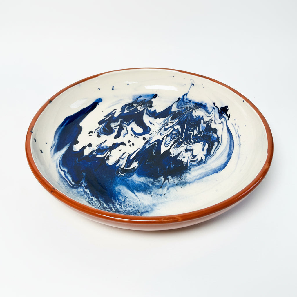 Schale Terrakotta mit weißer Glasur und Marmorimitat-Dekor (Ø 28 cm)