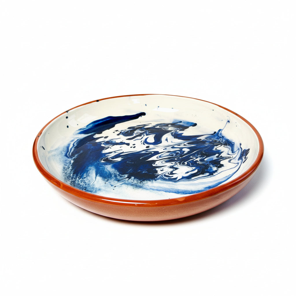 Schale Terrakotta mit weißer Glasur und Marmorimitat-Dekor (Ø 28 cm)