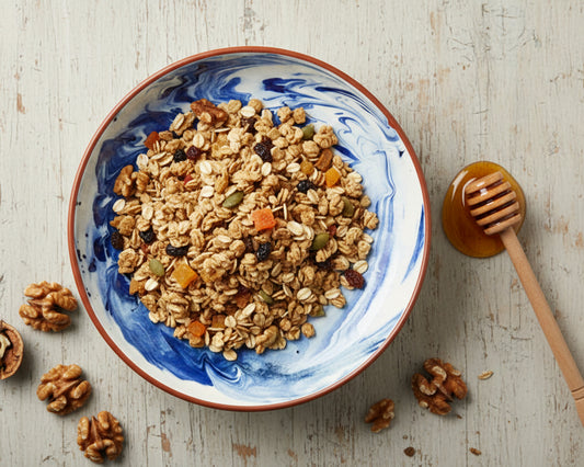 Keramikschale – Marmordekor Blau-Weiß mit Terrakottarand Ø 17 cm ·