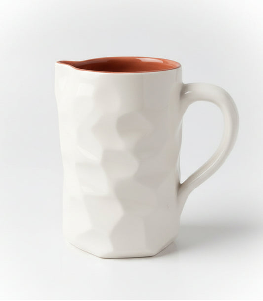 Handgefertigte Keramikkaraffe – Facettenstruktur mit Terrakottarand 1 l · Höhe 17 cm