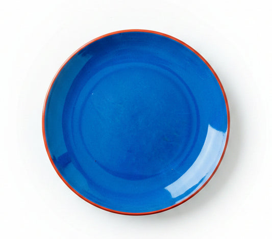 Handgefertigter Keramikteller –blau mit Terrakottarand Ø 27 cm