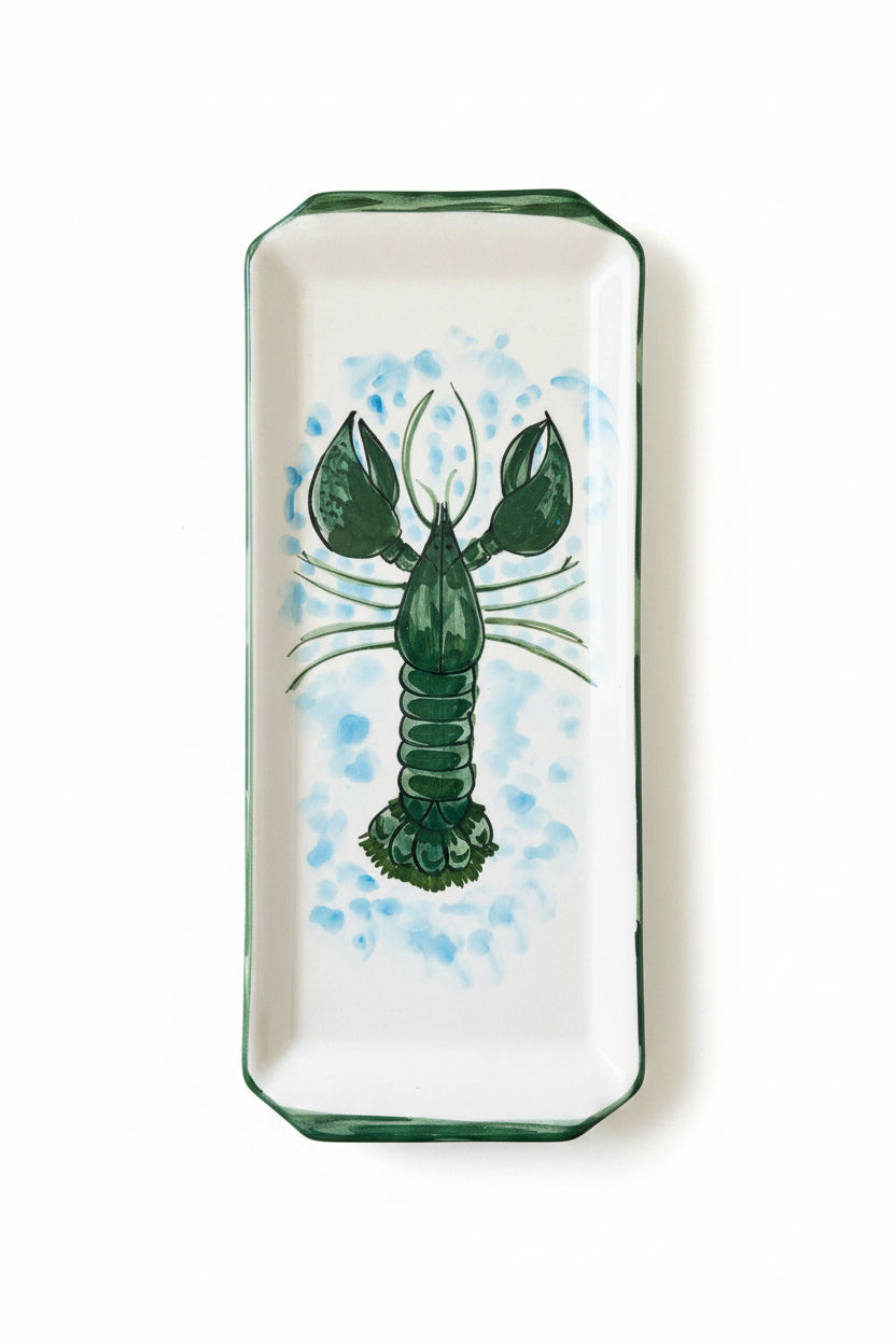 Servierplatte eckig/länglicher Teller "Fred der Hummer", grün (36 cm x 16 cm) (Kopie)