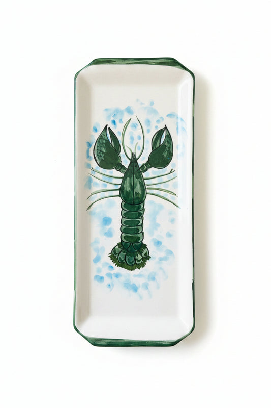 Servierplatte eckig/länglicher Teller "Fred der Hummer", grün (36 cm x 16 cm) (Kopie)