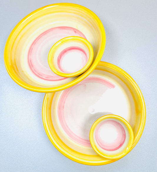 Schale mit integrierter Dip-Schale „Farbenmix“  gelb weiß rosé (Ø 18 cm ,Höhe: 5 cm)
