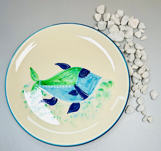 Teller flach und groß "Ozeanus", Rand blau (Ø 31 cm)
