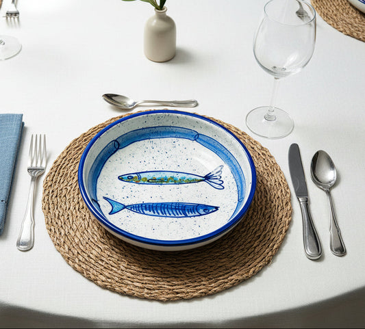 Schale "Sardinen" außen blau (Ø 18 cm Höhe: 5 cm )