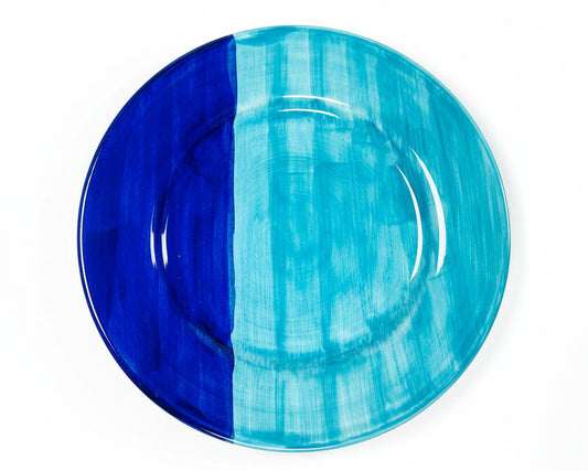 Flacher Teller Blockfarben-Design blau/türkis "Farbenmix"  (Ø 24 cm)