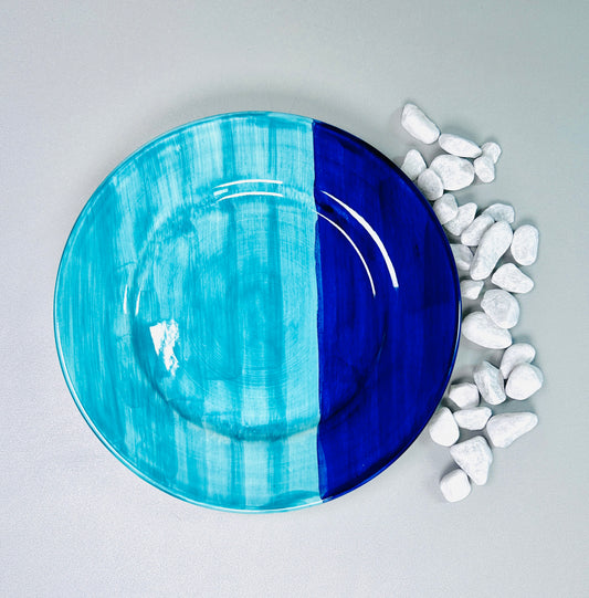 Flacher Teller Blockfarben-Design blau/türkis "Farbenmix"  (Ø 24 cm)