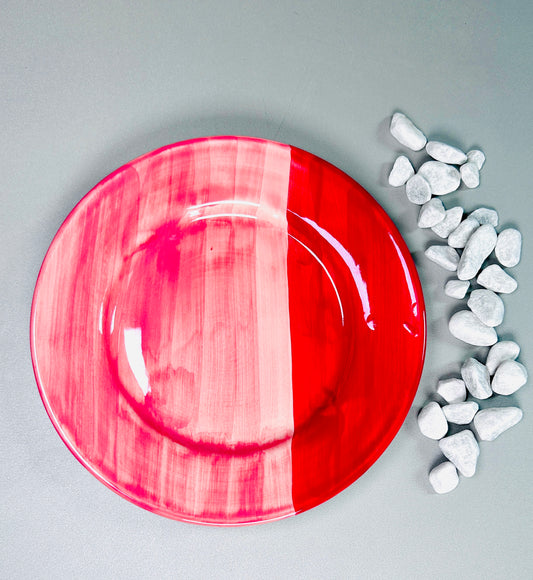 Flacher Teller Blockfarben-Design rot/rosa "Farbenmix"  (Ø 24 cm)