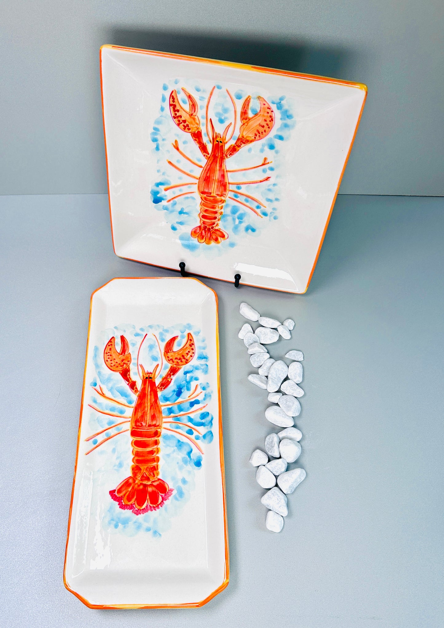 Servierplatte eckig/länglicher Teller "Fred der Hummer" (36 cm x 16 cm)