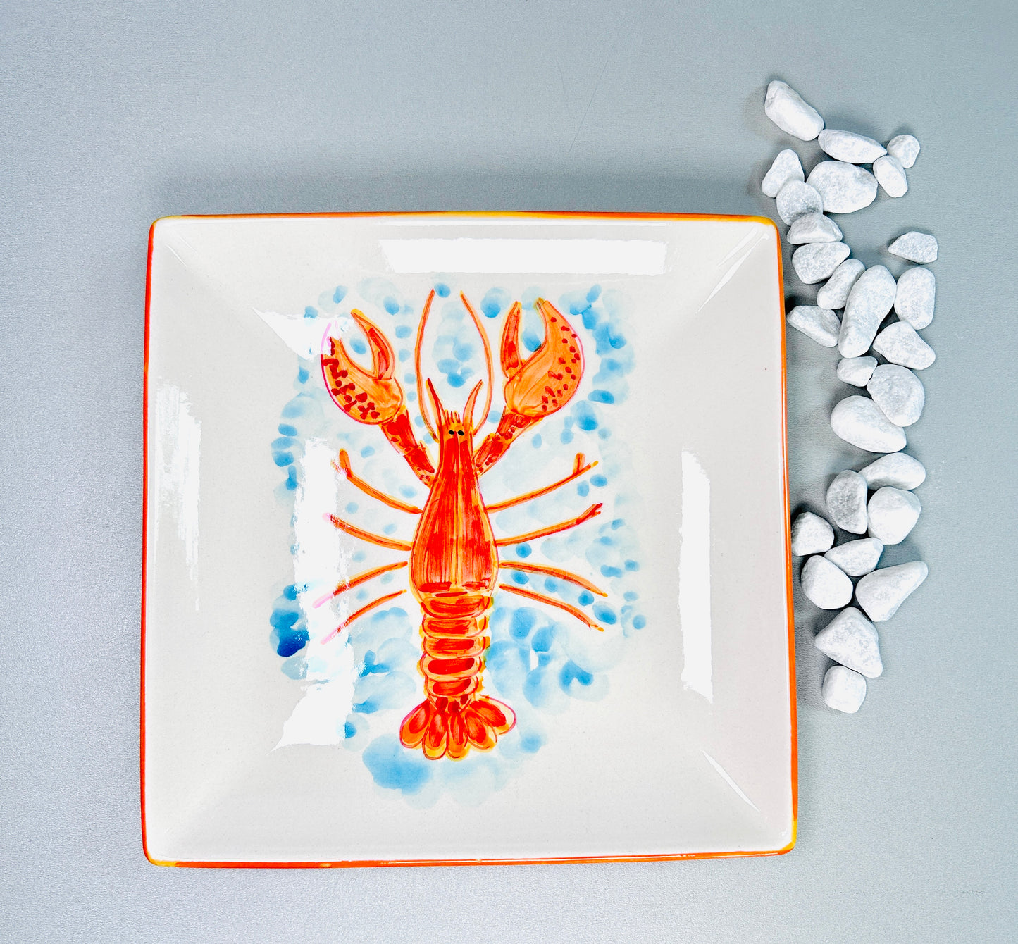 Teller quadratisch "Fred der Hummer" (25 cm x 25 cm)